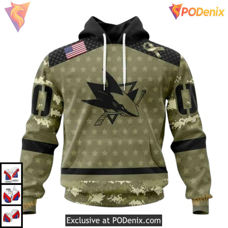 Military Appreciation Camo Style Custom San Jose Sharks 3D Hoodie NHL Gear