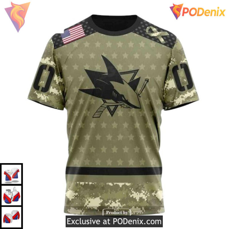 Military Appreciation Camo Style Custom San Jose Sharks 3D Hoodie NHL Gear - 2