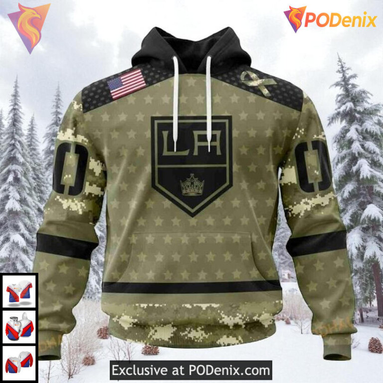 Military Appreciation Camo Tribute Custom Los Angeles Kings Kids Hoodie NHL 3D