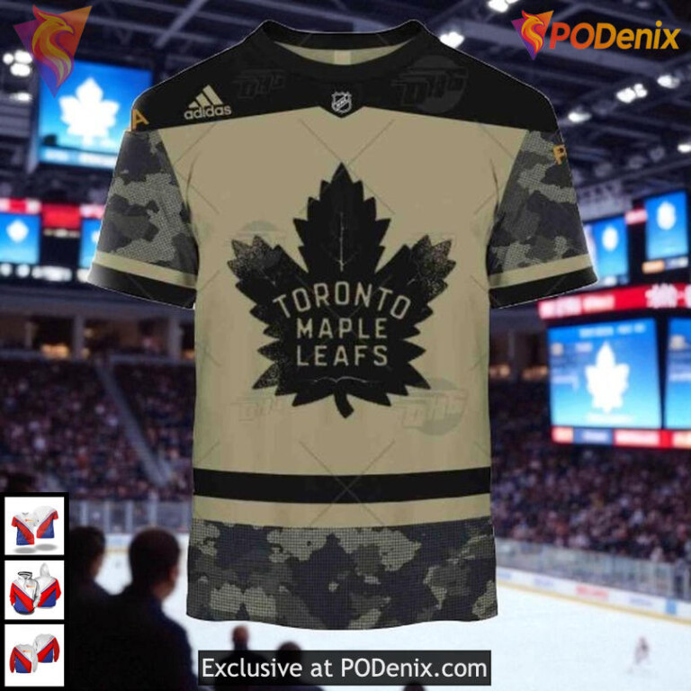 Military Appreciation Camo Vintage Toronto Maple Leafs Hoodie, Authentic NHL 3D - 2