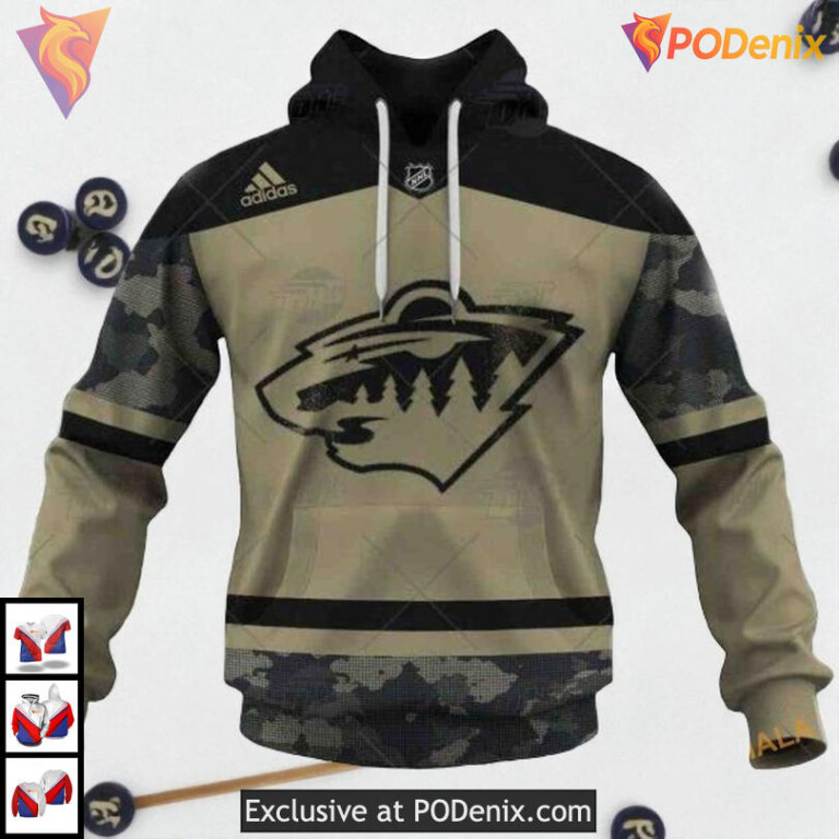 Military Practice Jersey NHL Custom Name Minnesota Wild Hoodie 3D - 1