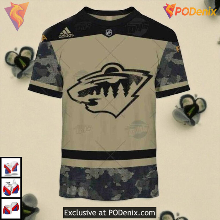 Military Practice Jersey NHL Custom Name Minnesota Wild Hoodie 3D - 2