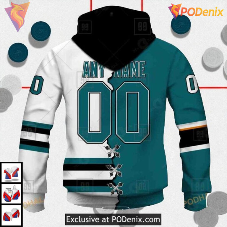 Mix Color Jersey 2025 Style Custom Custom Name San Jose Sharks Hoodie 3D - 2