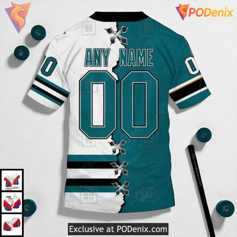 Mix Color Jersey 2025 Style Custom Custom Name San Jose Sharks Hoodie 3D - 3