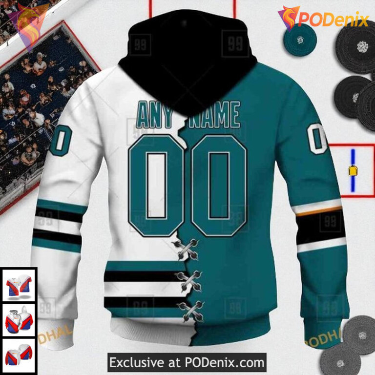 Mix Jersey 2025 Edition Custom Custom Number San Jose Sharks Hoodie 3D - 2