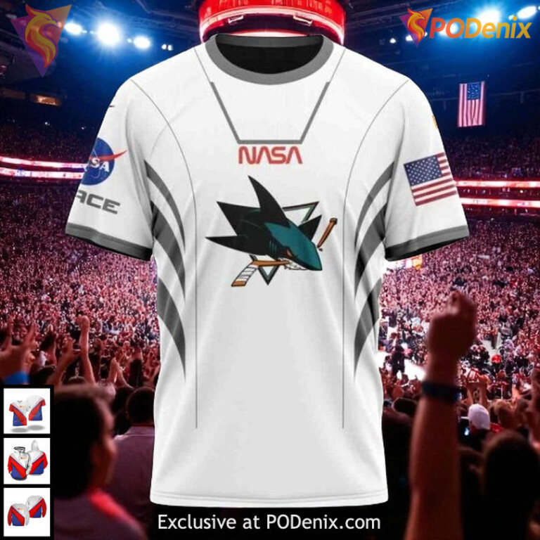 NASA Astronaut Space Force Theme Custom San Jose Sharks Christmas Hoodie 3D - 2