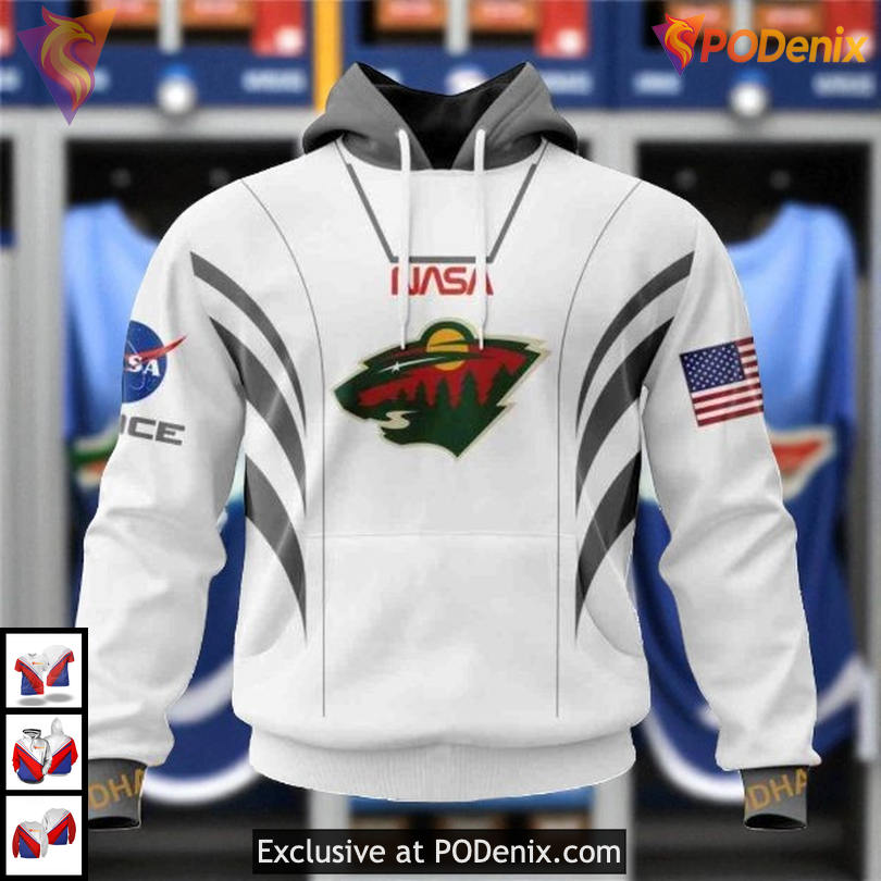 NASA Astronaut Space Force Theme NHL Custom Name Minnesota Wild Hoodie 3D