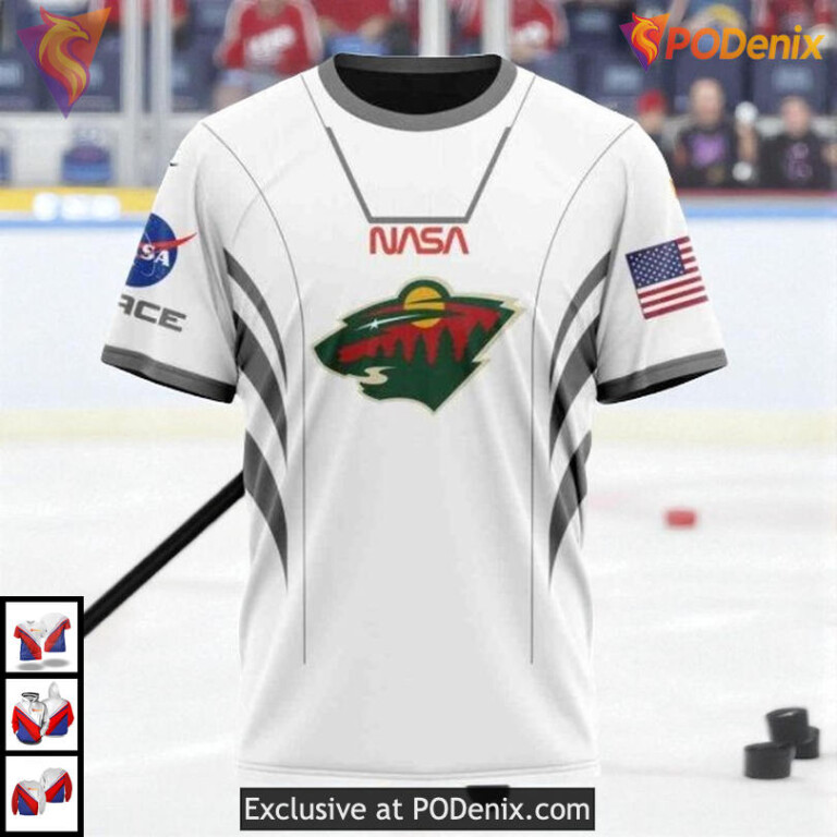 NASA Astronaut Space Force Theme NHL Custom Name Minnesota Wild Hoodie 3D - 2