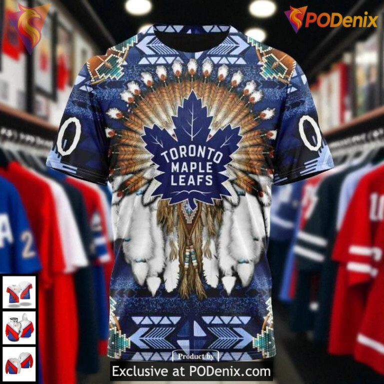 Native Costume All Over Print Toronto Maple Leafs Hoodie, Custom NHL 3D Style - 2