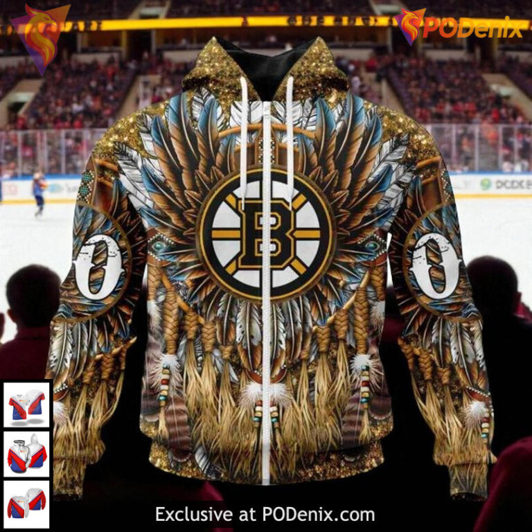 Native Costume Cultural Design Custom NHL Boston Bruins Womens Hoodie - 1
