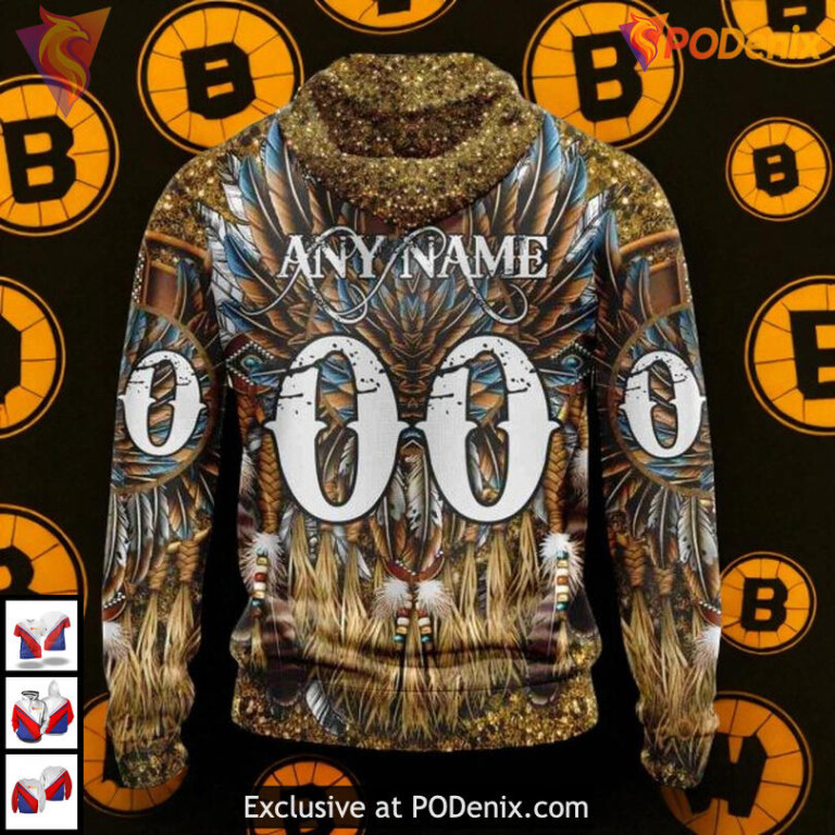 Native Costume Cultural Design Custom NHL Boston Bruins Womens Hoodie - 2