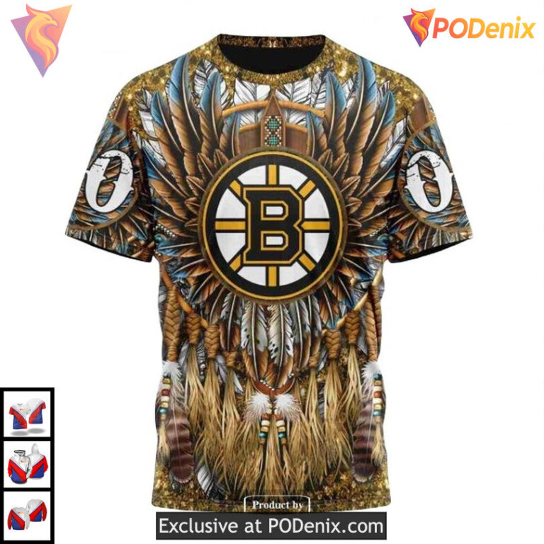 Native Costume Cultural Design Custom NHL Boston Bruins Womens Hoodie - 5