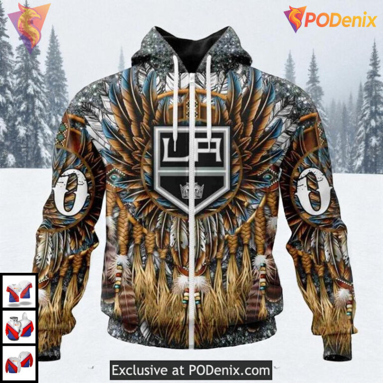 Native Costume Inspired Artwork Custom Retro Los Angeles Kings Hoodie NHL 3D - 1