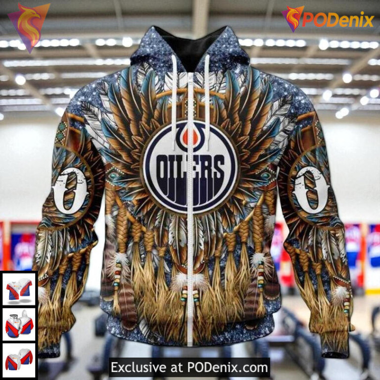 Native Costume Inspired Artwork NHL Personalized Edmonton Oilers Hoodie 3D - 1