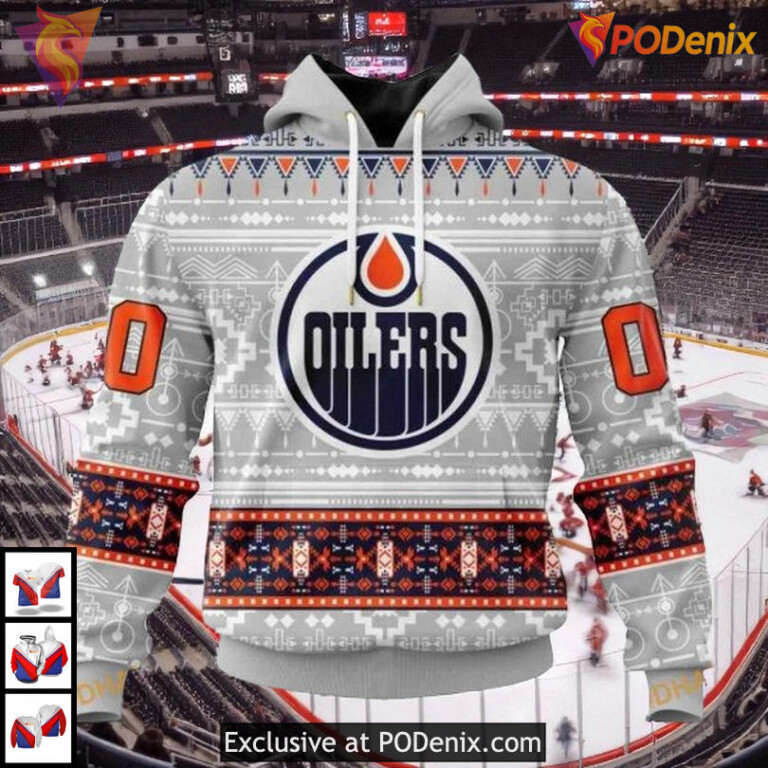 Native Cultural Artwork Custom NHL Custom Name Edmonton Oilers Hoodie 3D