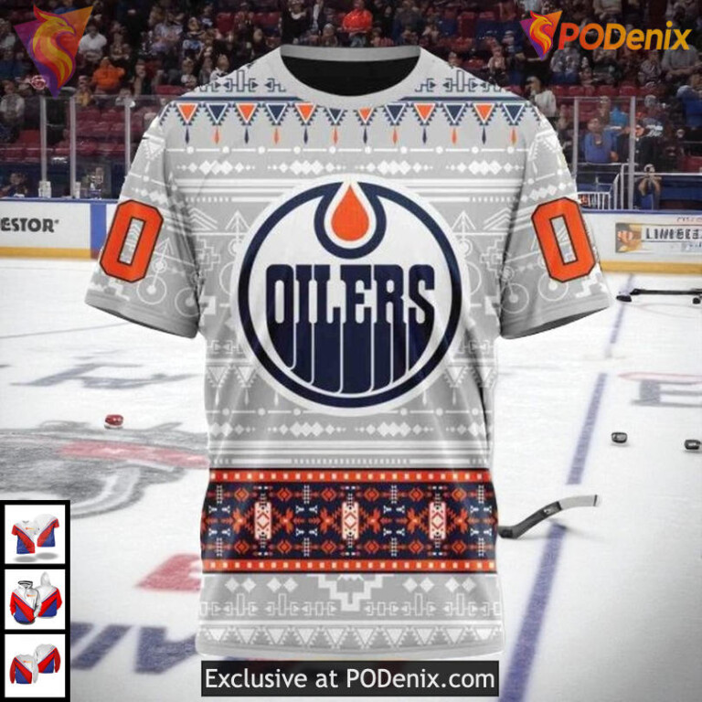Native Cultural Artwork Custom NHL Custom Name Edmonton Oilers Hoodie 3D - 2