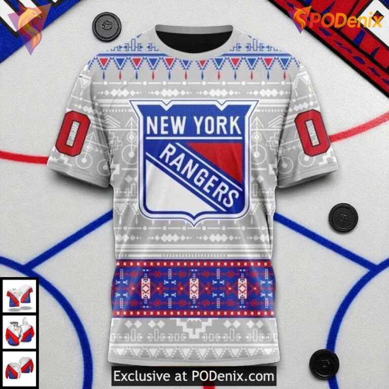 Native Design Custom Name NHL New York Rangers Hoodie Personalized 3D - 2