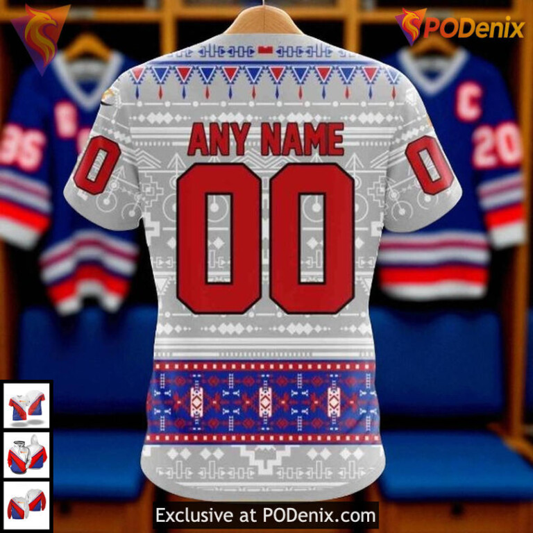 Native Design Custom Name NHL New York Rangers Hoodie Personalized 3D - 3