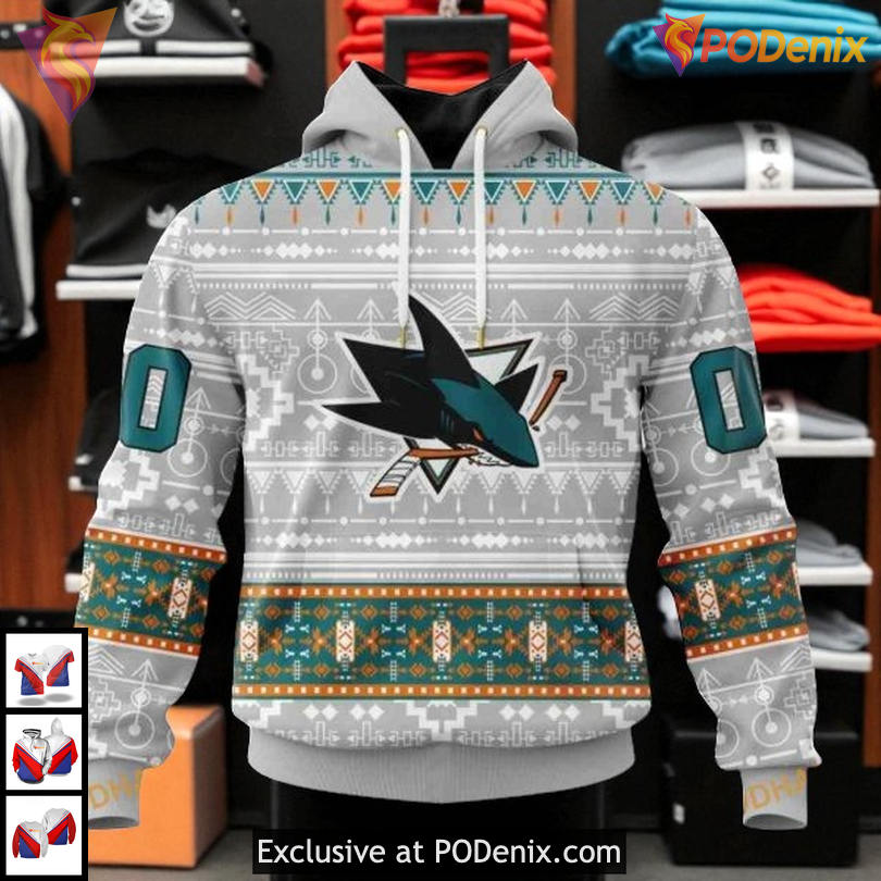 Native Inspired Graphic Artwork Custom San Jose Sharks Personalized 3D Hoodie