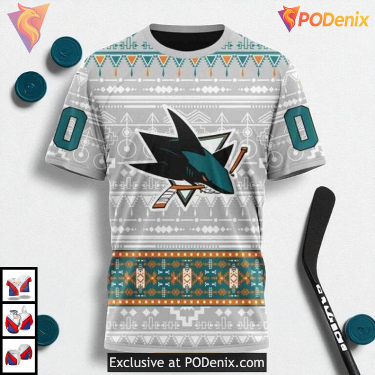 Native Inspired Graphic Artwork Custom San Jose Sharks Personalized 3D Hoodie - 2