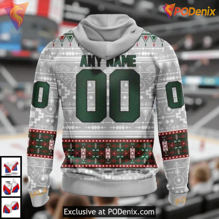 Native Pattern Artwork Design NHL Minnesota Wild Kids Hoodie 3D - 1