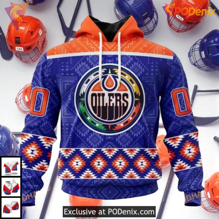 Native Pattern Cultural Graphic NHL Edmonton Oilers Graphic Hoodie 3D