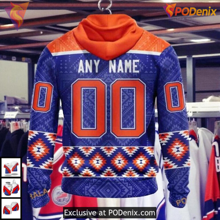 Native Pattern Cultural Graphic NHL Edmonton Oilers Graphic Hoodie 3D - 1