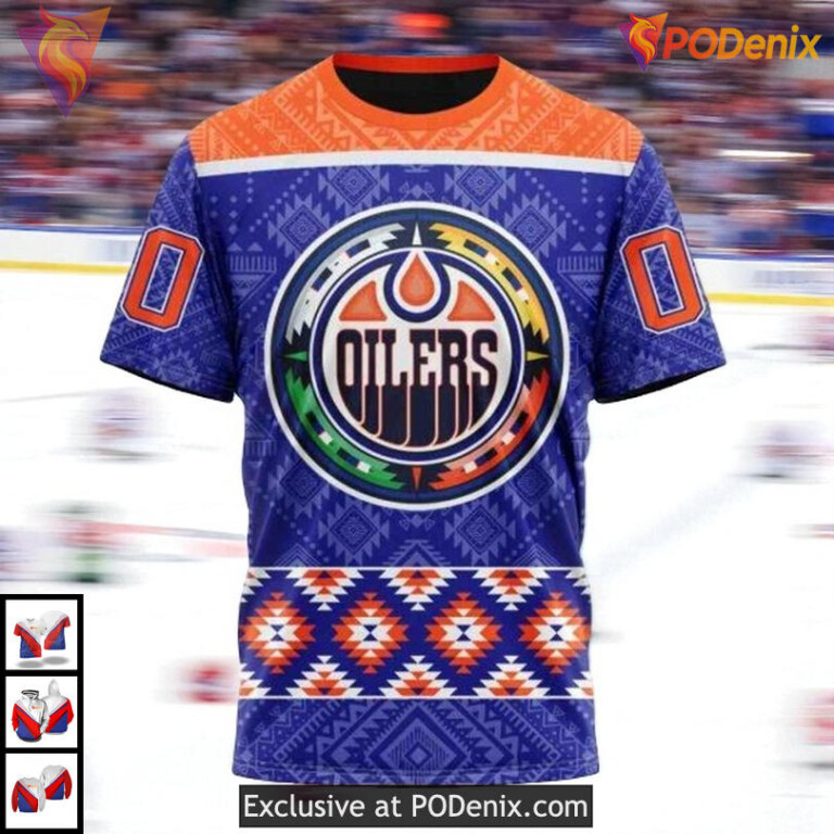 Native Pattern Cultural Graphic NHL Edmonton Oilers Graphic Hoodie 3D - 2