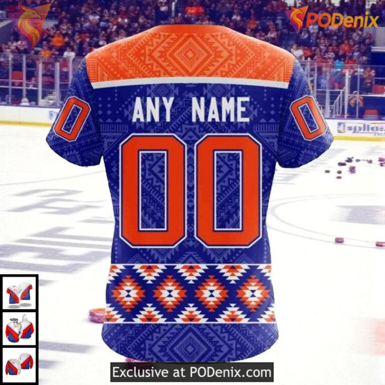 Native Pattern Cultural Graphic NHL Edmonton Oilers Graphic Hoodie 3D - 3