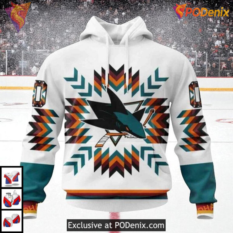 Native Pattern Style Artwork Custom San Jose Sharks Womens Hoodie NHL 3D