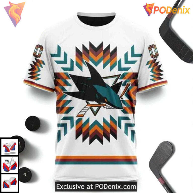 Native Pattern Style Artwork Custom San Jose Sharks Womens Hoodie NHL 3D - 2