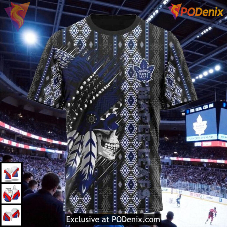 Native Skull Art Toronto Maple Leafs Youth Hoodie, NHL 3D Apparel - 2