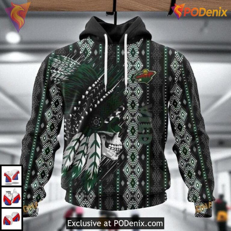 Native Skull Artwork Design NHL Personalized Minnesota Wild Hoodie 3D