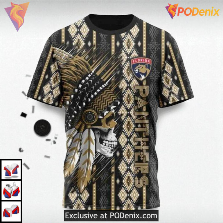 Native Skull Artwork Graphic Custom Custom Name Florida Panthers Hoodie 3D - 2