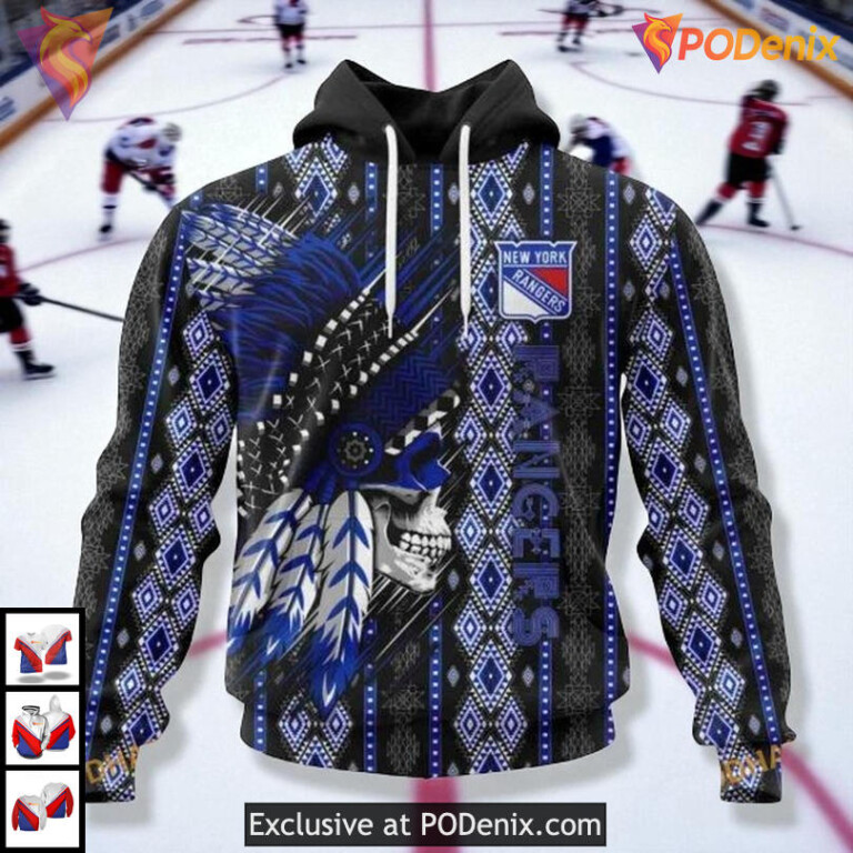 Native Skull Pattern Graphic Custom New York Rangers Sweatshirt Hoodie NHL