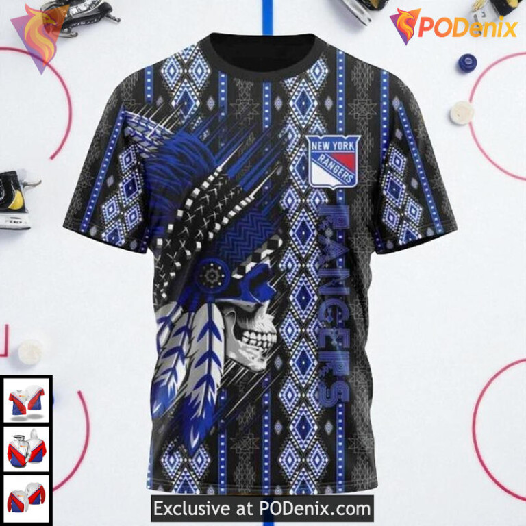 Native Skull Pattern Graphic Custom New York Rangers Sweatshirt Hoodie NHL - 2