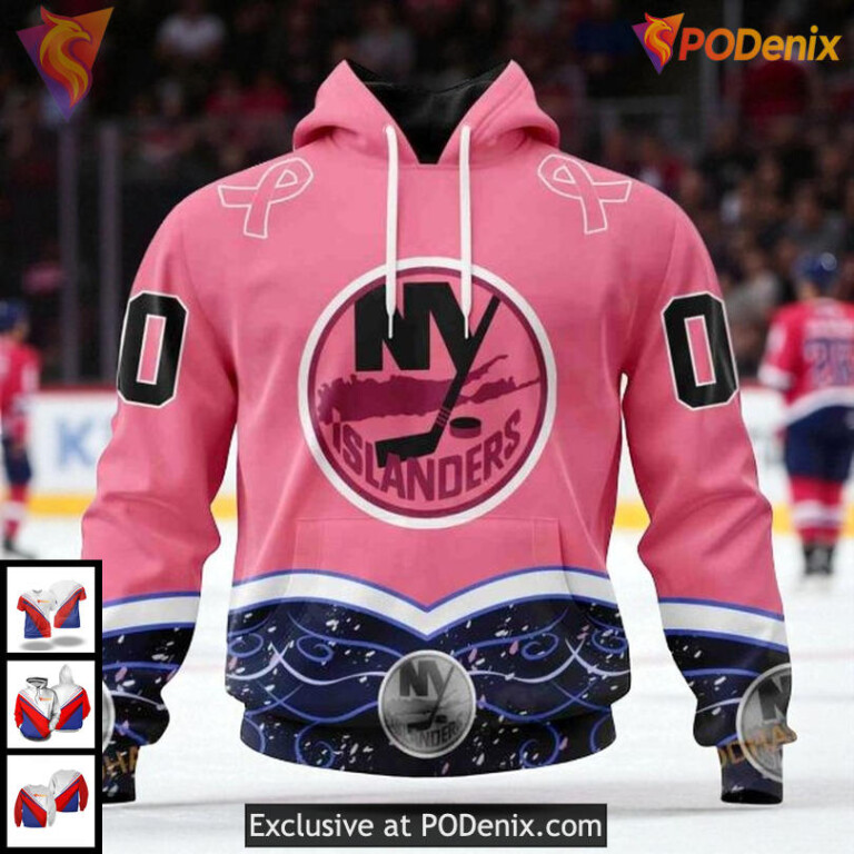 New York Islanders All Over Print 3D Hoodie Cancer Awareness NHL Custom Design