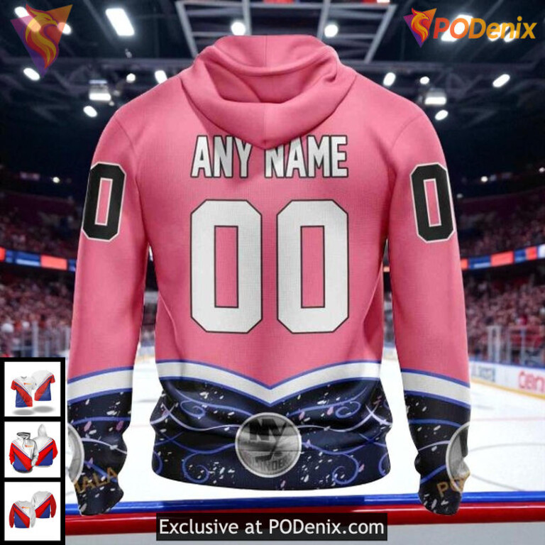 New York Islanders All Over Print 3D Hoodie Cancer Awareness NHL Custom Design - 1