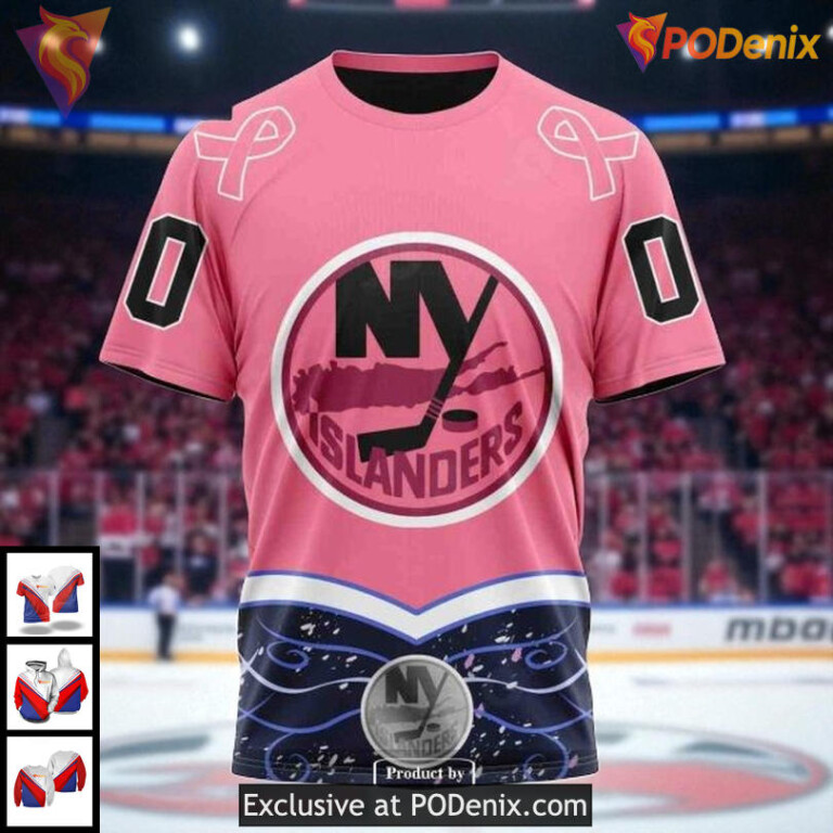 New York Islanders All Over Print 3D Hoodie Cancer Awareness NHL Custom Design - 2