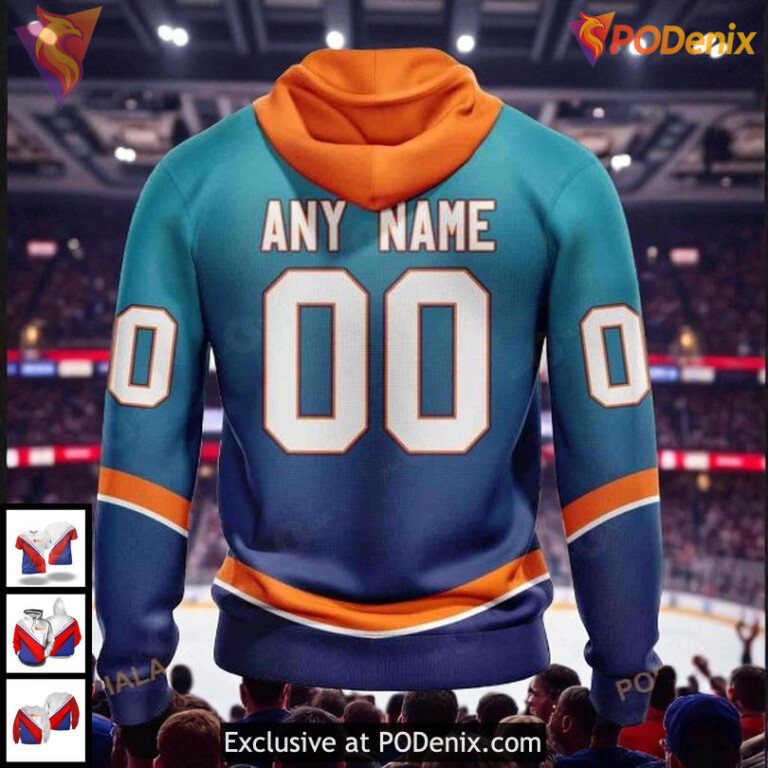 New York Islanders All Over Print 3D Hoodie Retro Gradient Custom NHL Design - 1