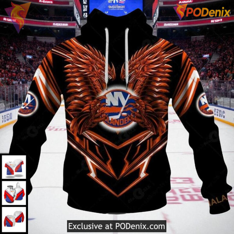 New York Islanders Hoodie 3D Dragon Wings Custom NHL All Over Print Design