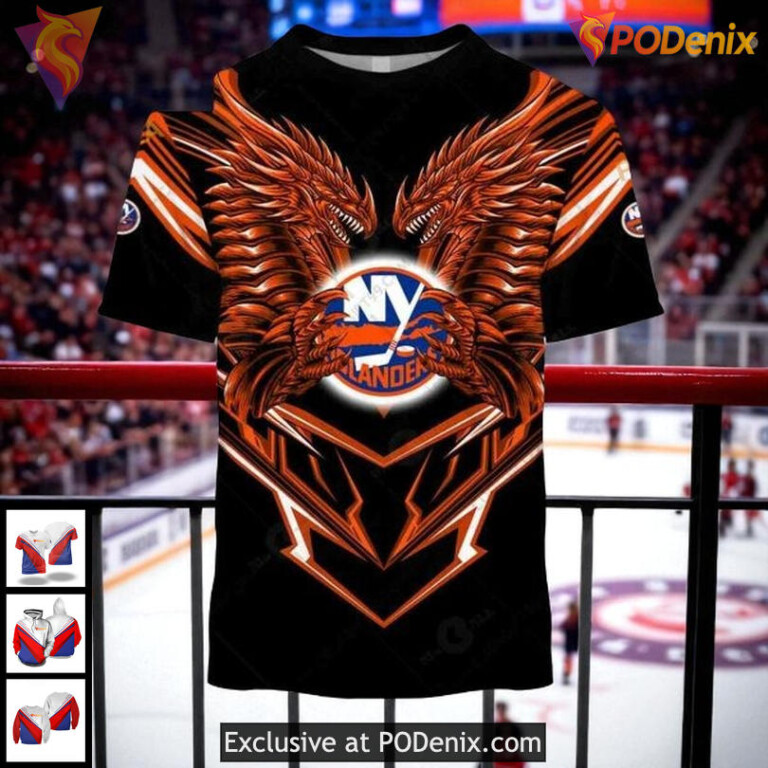 New York Islanders Hoodie 3D Dragon Wings Custom NHL All Over Print Design - 1