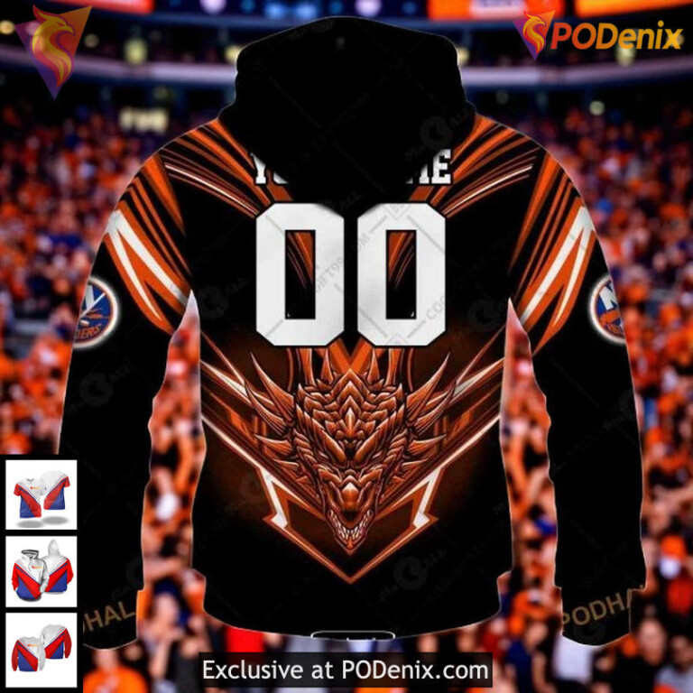 New York Islanders Hoodie 3D Dragon Wings Custom NHL All Over Print Design - 2