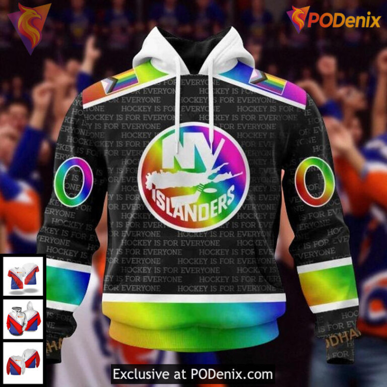 New York Islanders Hoodie 3D Pride Gradient NHL Custom Rainbow Design
