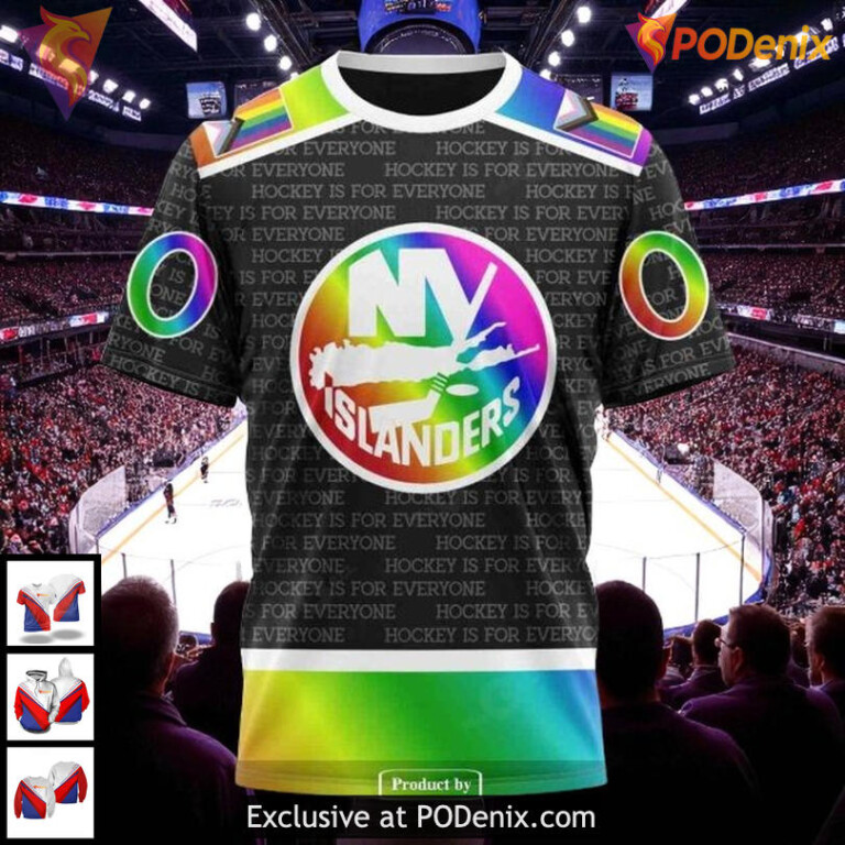 New York Islanders Hoodie 3D Pride Gradient NHL Custom Rainbow Design - 2
