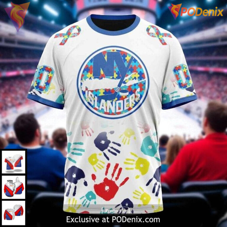 New York Islanders Hoodie Sweatshirt Custom NHL Autism Awareness 3D Design - 2