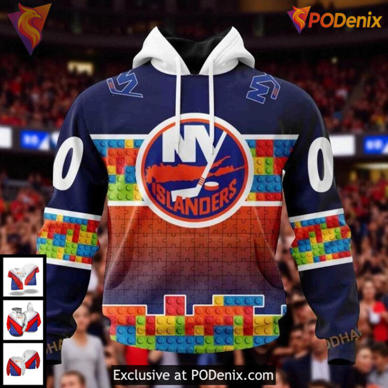 New York Islanders Hoodie Sweatshirt Custom Puzzle Gradient NHL 3D Design
