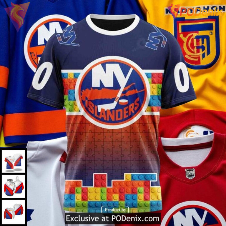 New York Islanders Hoodie Sweatshirt Custom Puzzle Gradient NHL 3D Design - 2