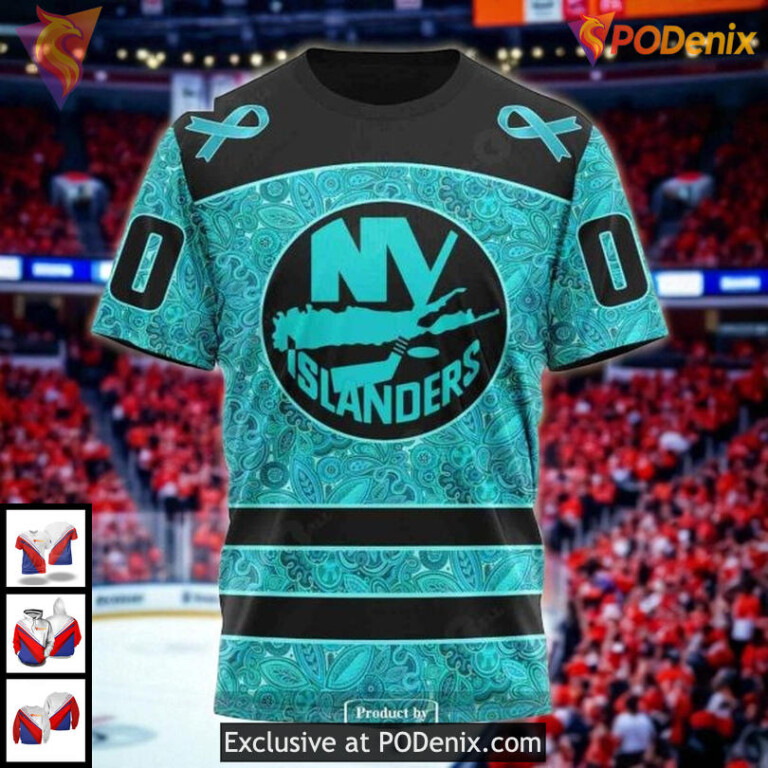 New York Islanders Pullover Hoodie, Custom NHL Ovarian Cancer Awareness 3D - 2