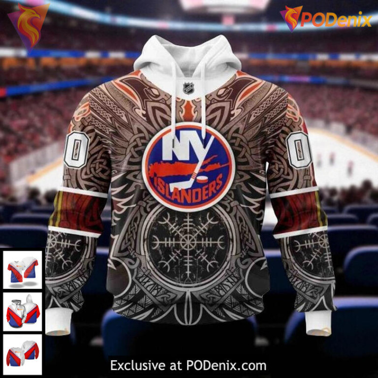 New York Islanders Pullover Hoodie Norse Viking Symbol Design NHL 3D